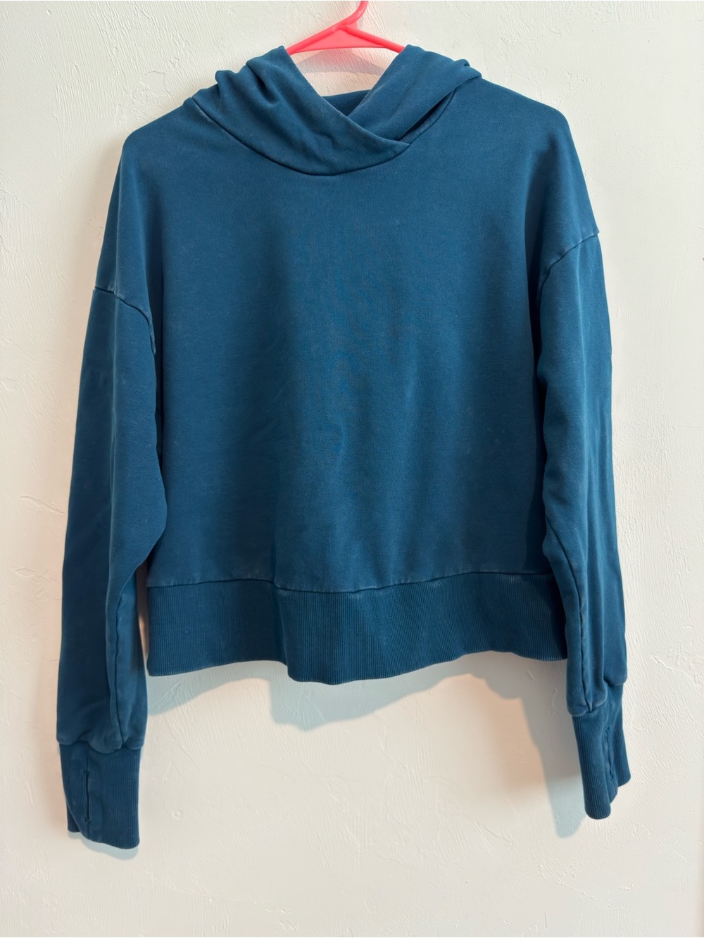 JoyLab Athletic Hooded Sweatshirt Teal Blue Long Sleeve Cropped Sz M